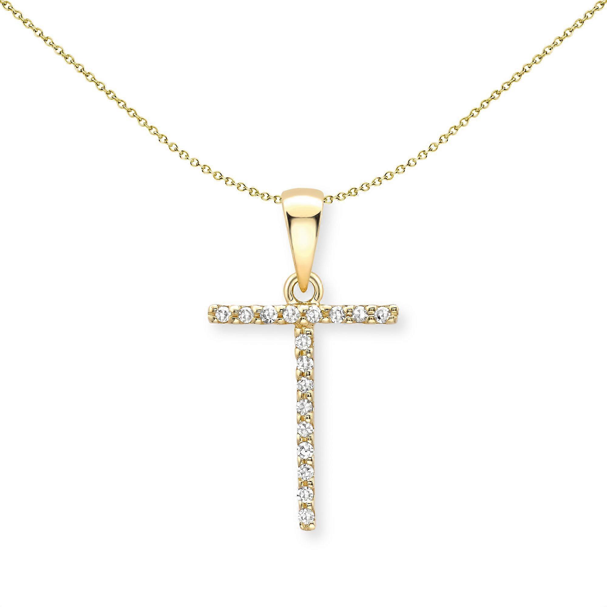 Jewelco London 18ct Yellow Gold Diamond Initial Charm Pendant Letter T 8mm x 16mm