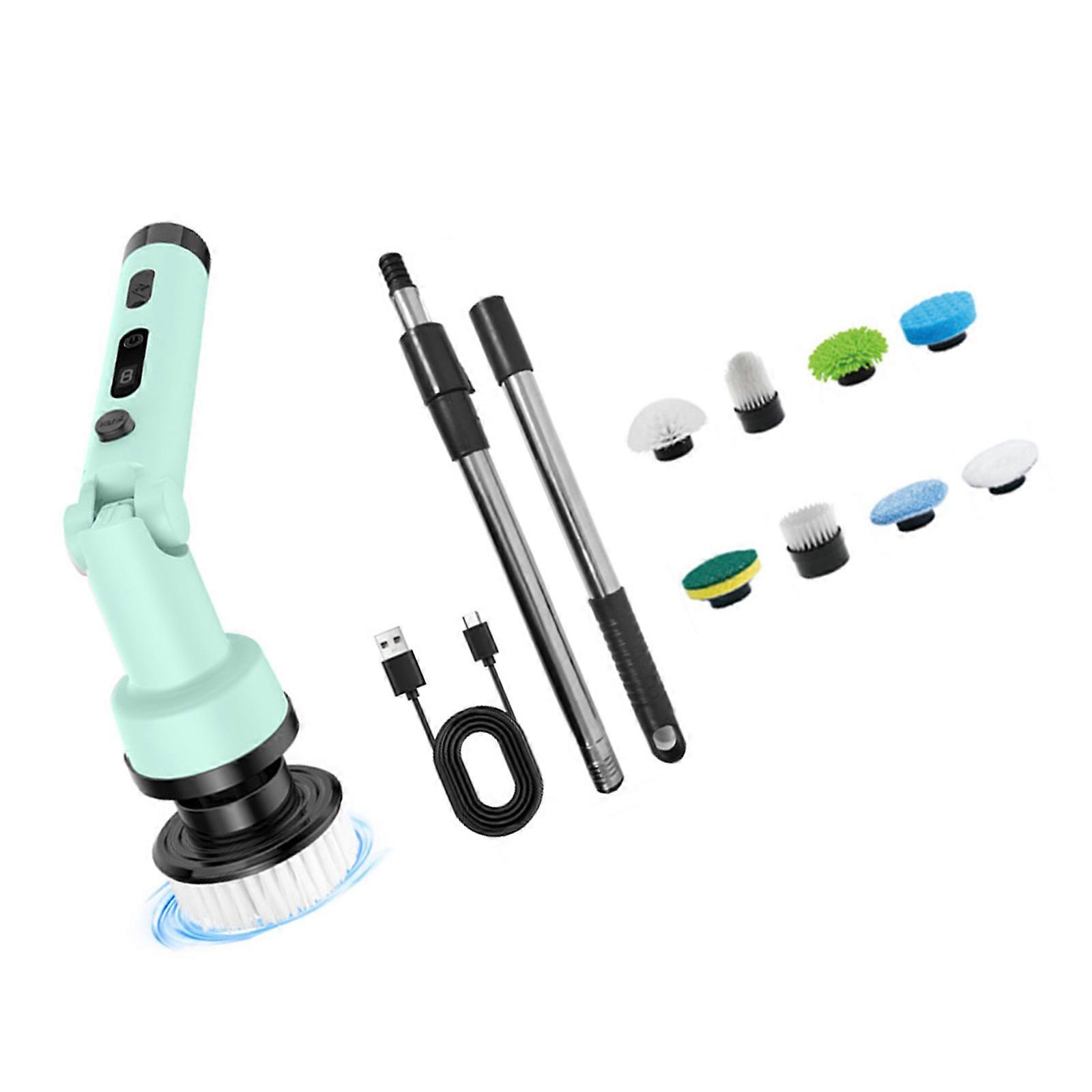 Electric Cleaning Brush for Home Cordless Featuring Automatic Rotation and Adjustable Handle for Easy Cleaning  Green