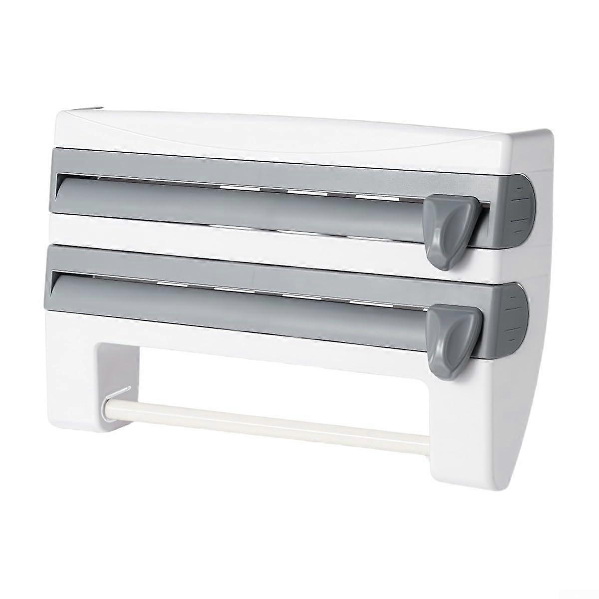 3 in 1 Kitchen Wrap Organizer with Cutter, Foil and Plastic Wrap Holder, SpaceSaving Storage Rack