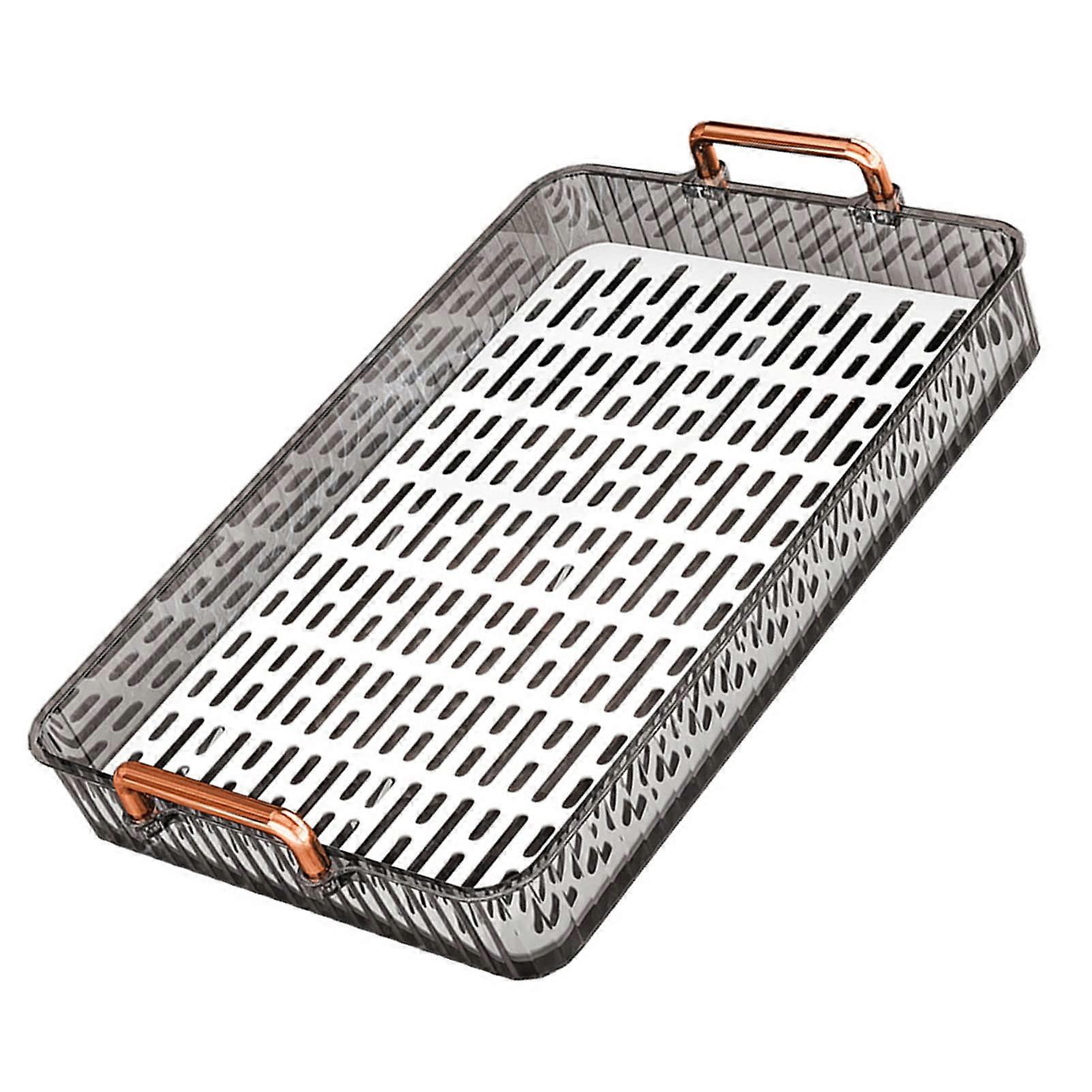 Tea Tray Large Capacity Double Layer Rectangular Cup Drain Tray with Handle Small Gray