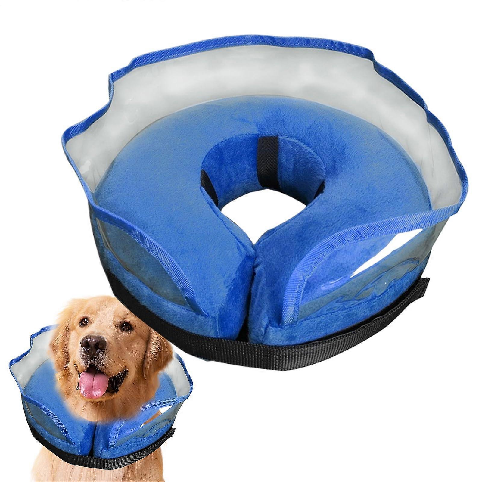 Dog Recovery Collar Soft Inflatable Adjustable Cone for PostSurgery Wound Healing Blue M