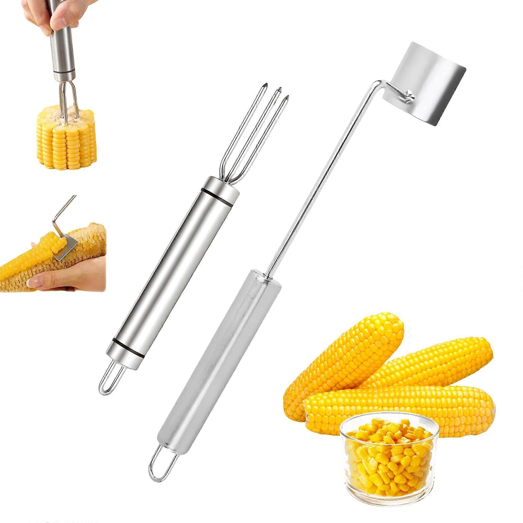 Corn Peeler and Stripper Set 3PCS Stainless Steel Kernel Remover with Ergonomic Grip for Corn Cob