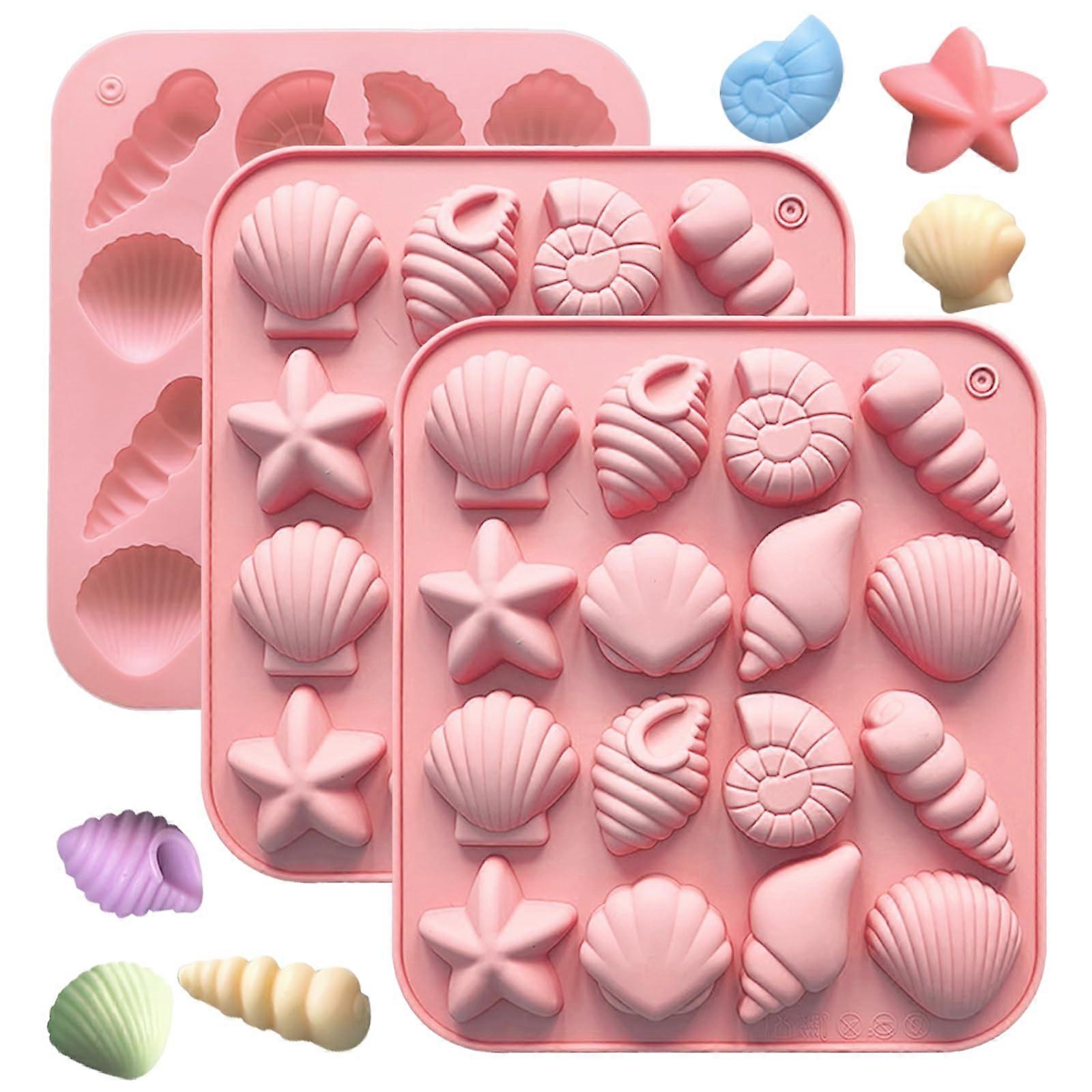 3Pcs Pink Ocean Theme Silicone Baking Molds for Marine Animals Shells Candy Chocolate