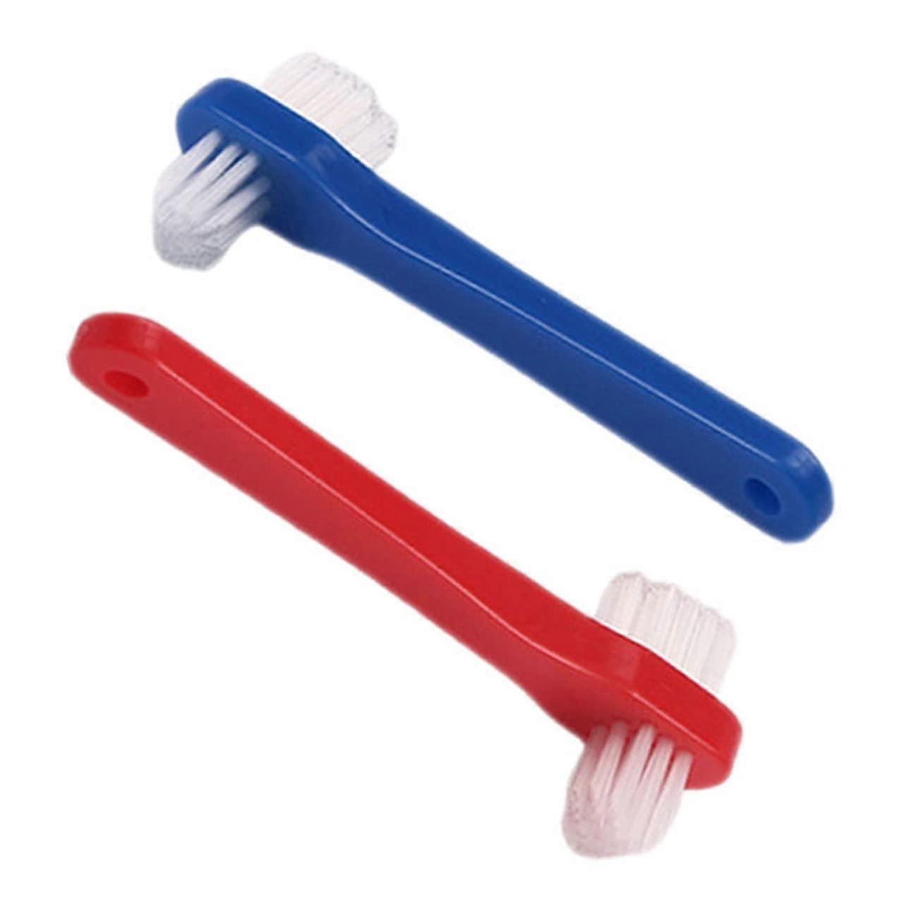 2pcs Denture Cleaning Brush Double Head Soft Bristles Ergonomic Handle for Deep Reach Cleaning