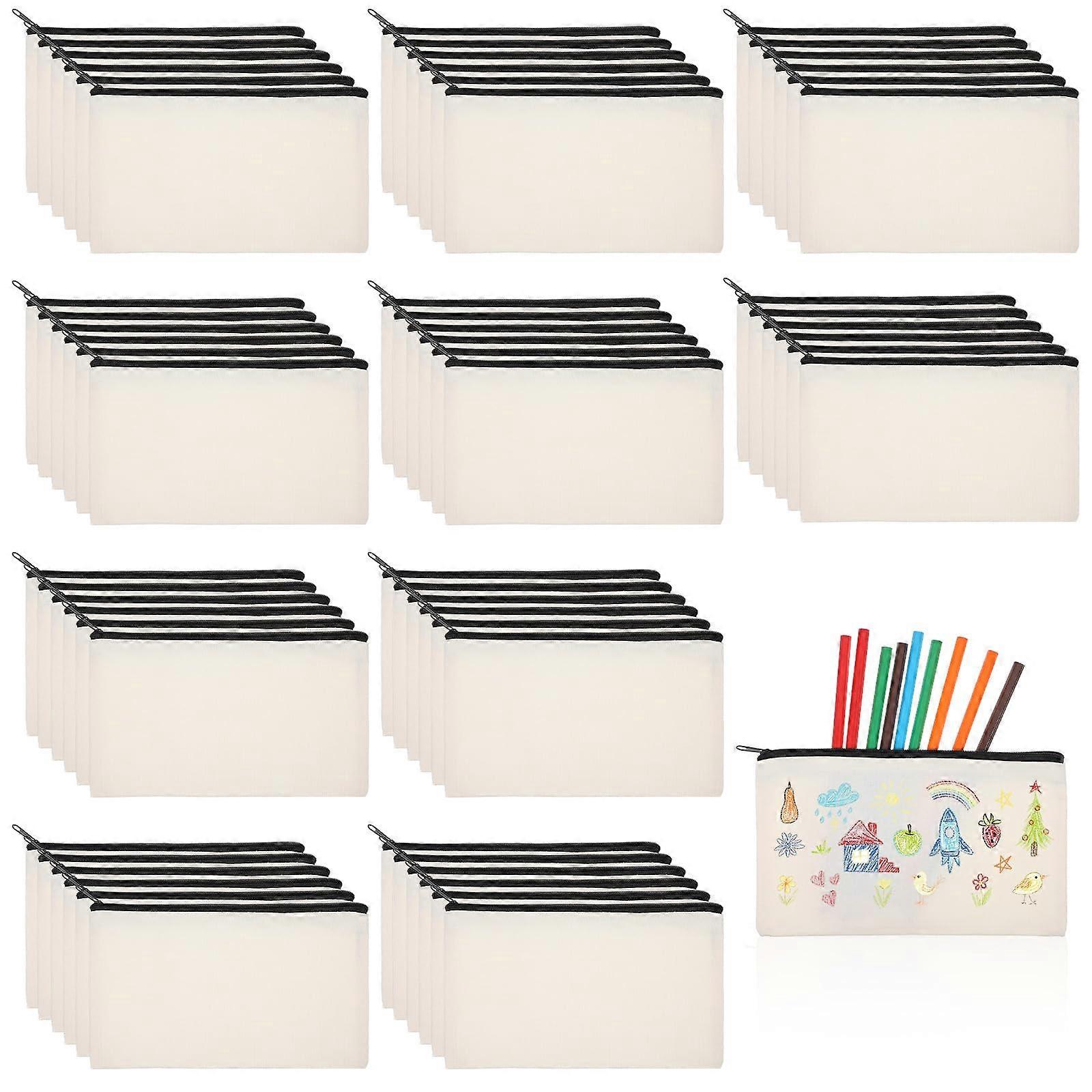 60Pack Bulk Canvas Pencil Case with Durable Zipper, DIY Blank Pouch for Multiuse Storage
