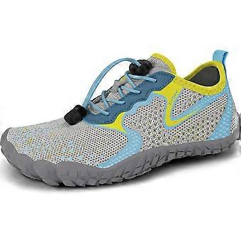 Sapatos infantis minimalistas - Respiráveis ​​para caminhadas e esportes aquáticos, com sola de borracha antiderrapante de cinco dedos e cadarços ajustáveis ​​- Cinza, Tamanho 34