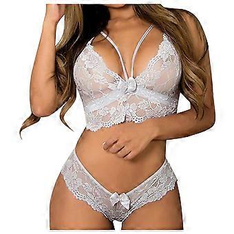 Completo reggiseno e perizoma in pizzo floreale da donna Rbaofujie, taglie forti, cotone, bianco XL – Adatto all'uso quotidiano