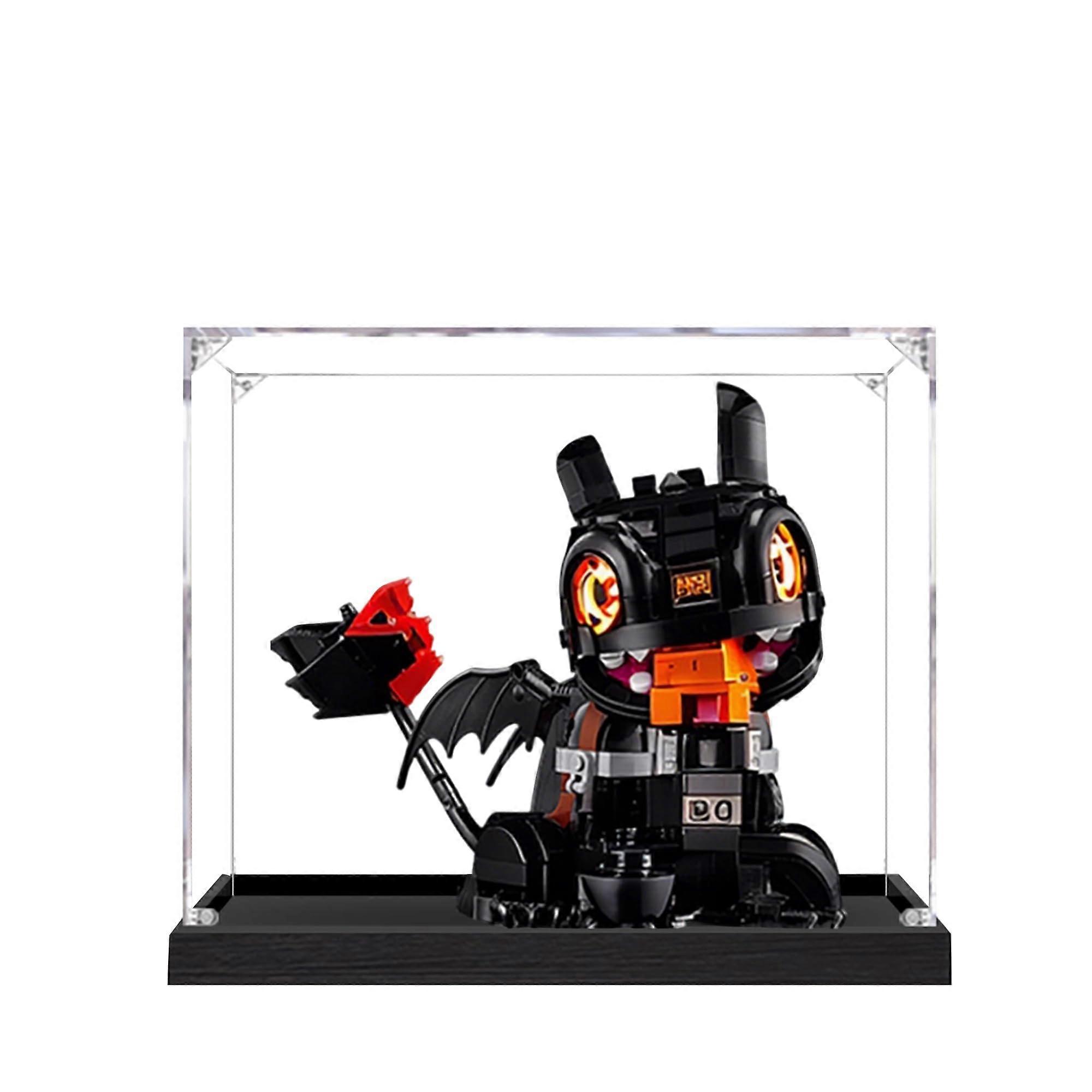 Acrylic Display Case for  10375 Toothless Dragon, Dustproof Clear Box with Black Base