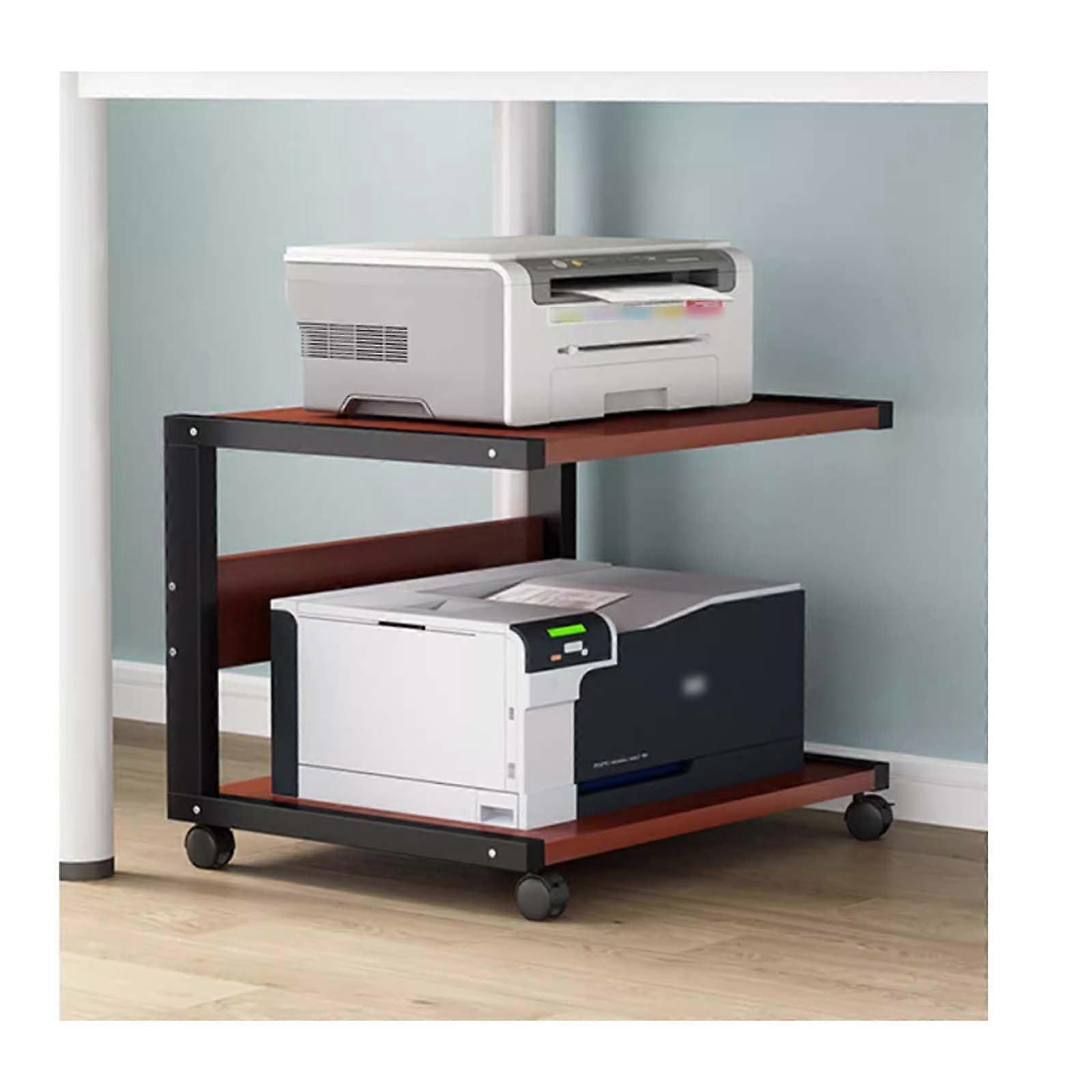 Printer Stand with Wheels, Lockable Rolling Storage Cart, Compact Teak Shelf for Home Office