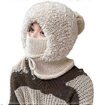 Gebreide muts met sjaal en masker (3-in-1) voor dames, winddicht en warm, ideaal voor buitenfietsen.