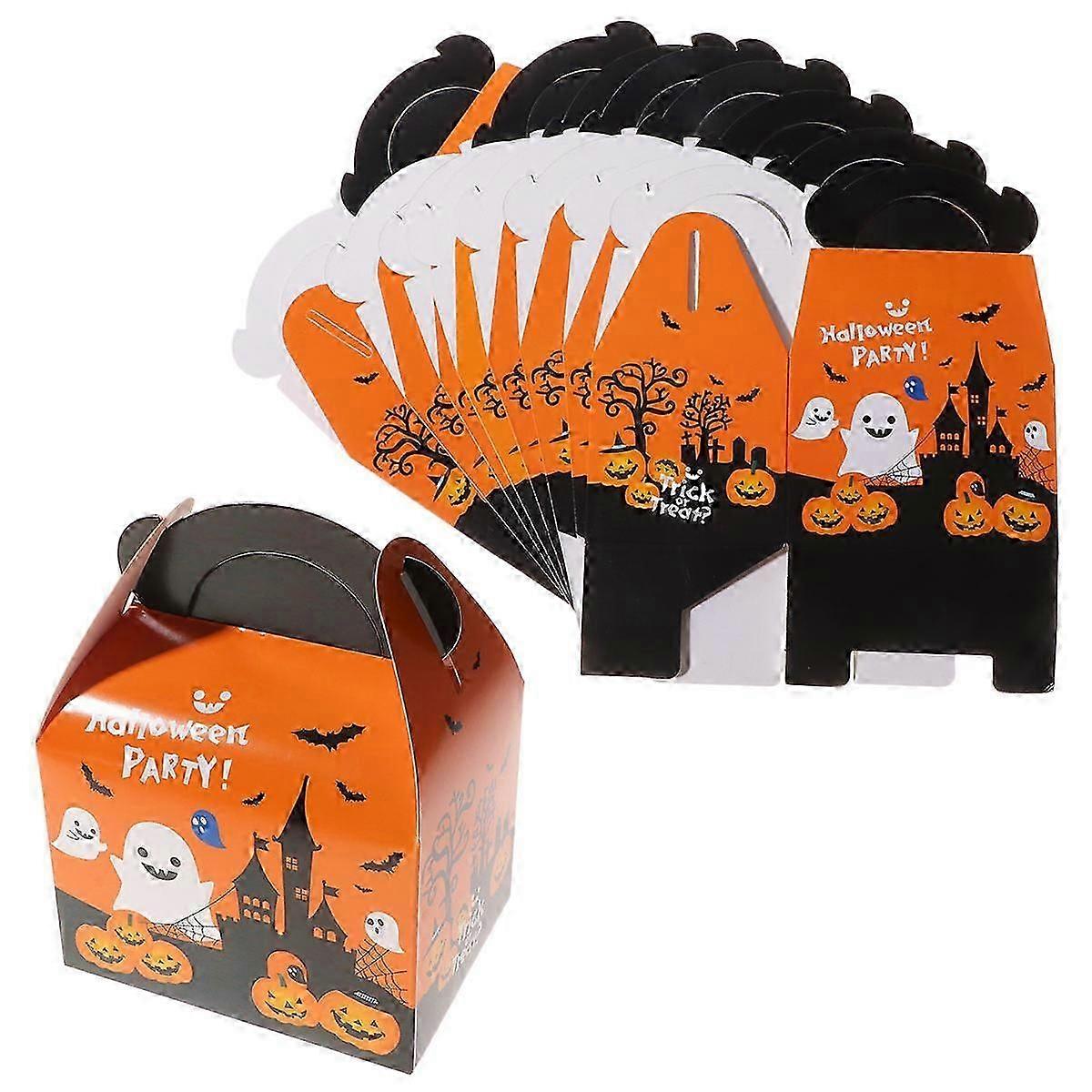 10Pcs Small Rectangular Paper Sweet Boxes, Haunted House Design for Halloween