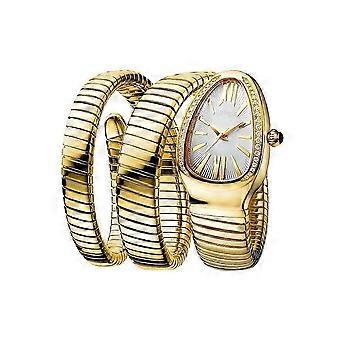 Damen-Armbanduhr mit Schlangenarmband in Gold, Diamantzifferblatt und dreireihigem Quarzwerk