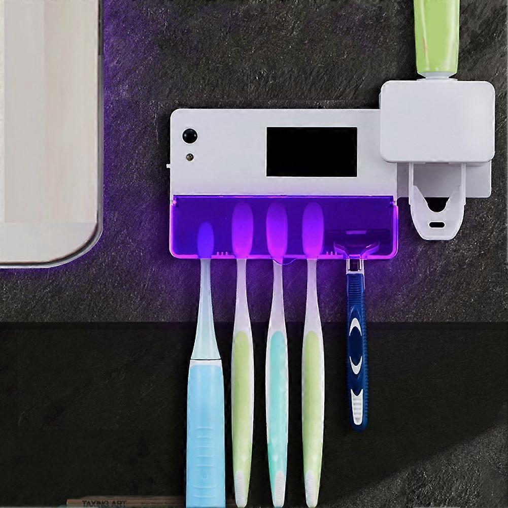 Bathroom USB Solar Sterilization Disinfection Toothbrush Holder Automatic Toothpaste Dispenser Squeezer