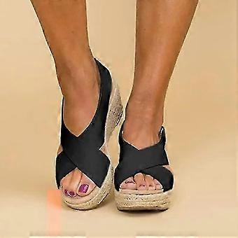 kvinner midt kile espadrilles sandaler sommer plattform ankel stropp sko størrelse