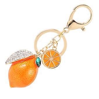 Elegant Lemon-shaped Key Chain Pendant Alloy Rhinestone Inlaid Fruit Keychain