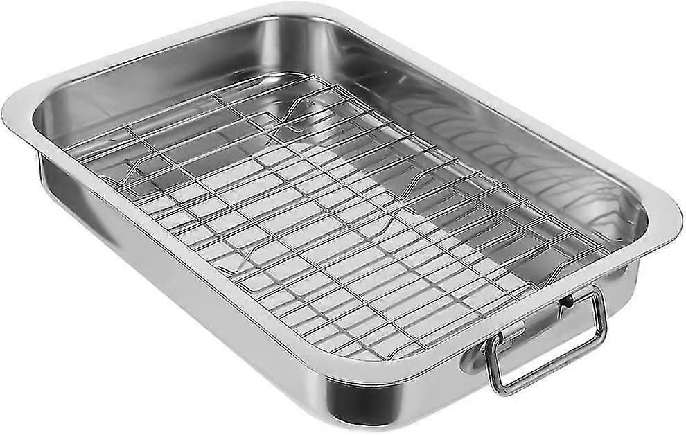 1 Set Rectangular Kitchen Stainless Steel Baking Tray Oven Tray