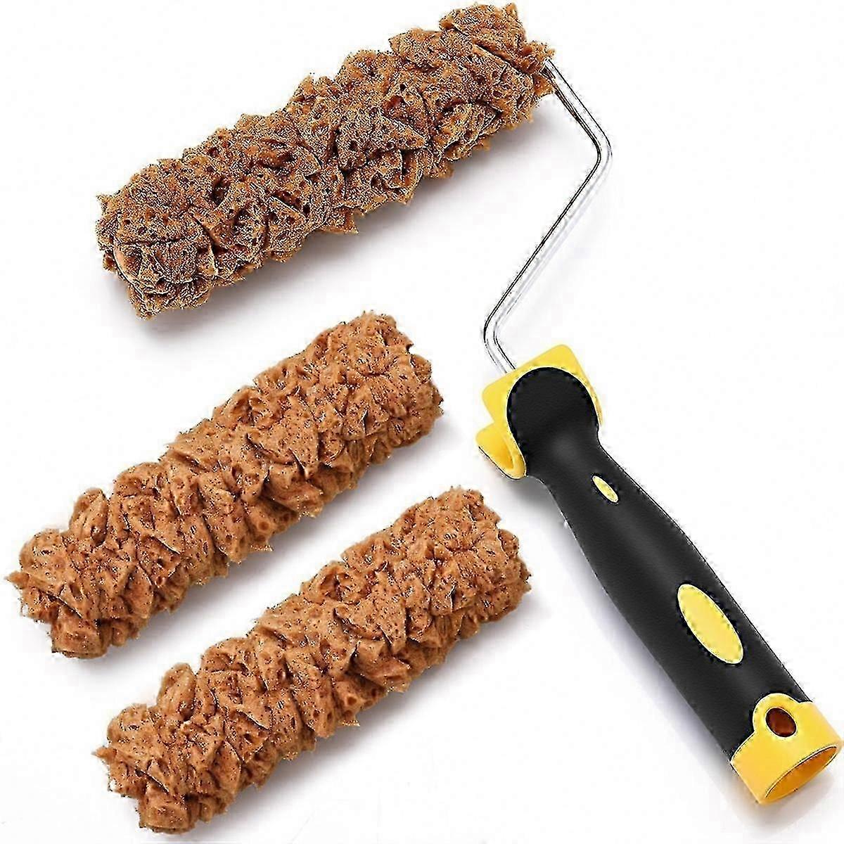 3-Piece Texture Sponge Paint Roller Set with Frame compatible with Home Decorating Projects