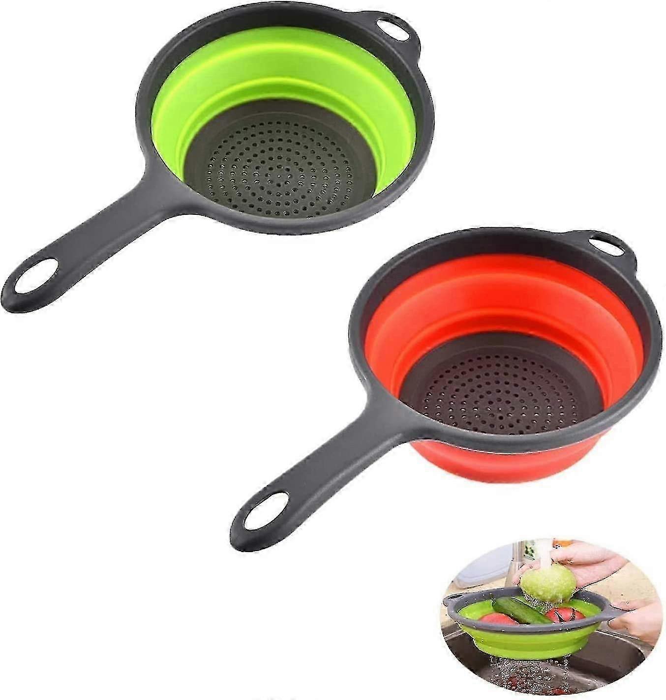 2 Pack Kitchen Foldable Strainer Colanders, Collapsible Colanders With Handles
