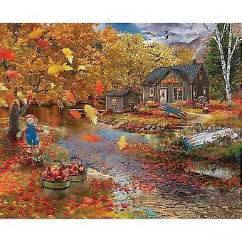 Puzzle per adulti: baita autunnale, bosco, lago, albero, foglie, spaventapasseri, puzzle rustico VV198