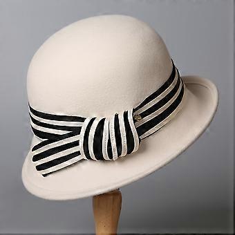 Wool Tweed Bucket Hat for Women, Rolled Brim Striped Felt Hat, Face-Flattering Elegant Autumn Winter Headwear, 1 Piece