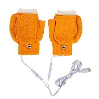 USB Heating Gloves Warm Cotton Full Finger and Half Fingerless Double Sided Heated Gloves for Winter Gaming Riding Yellow