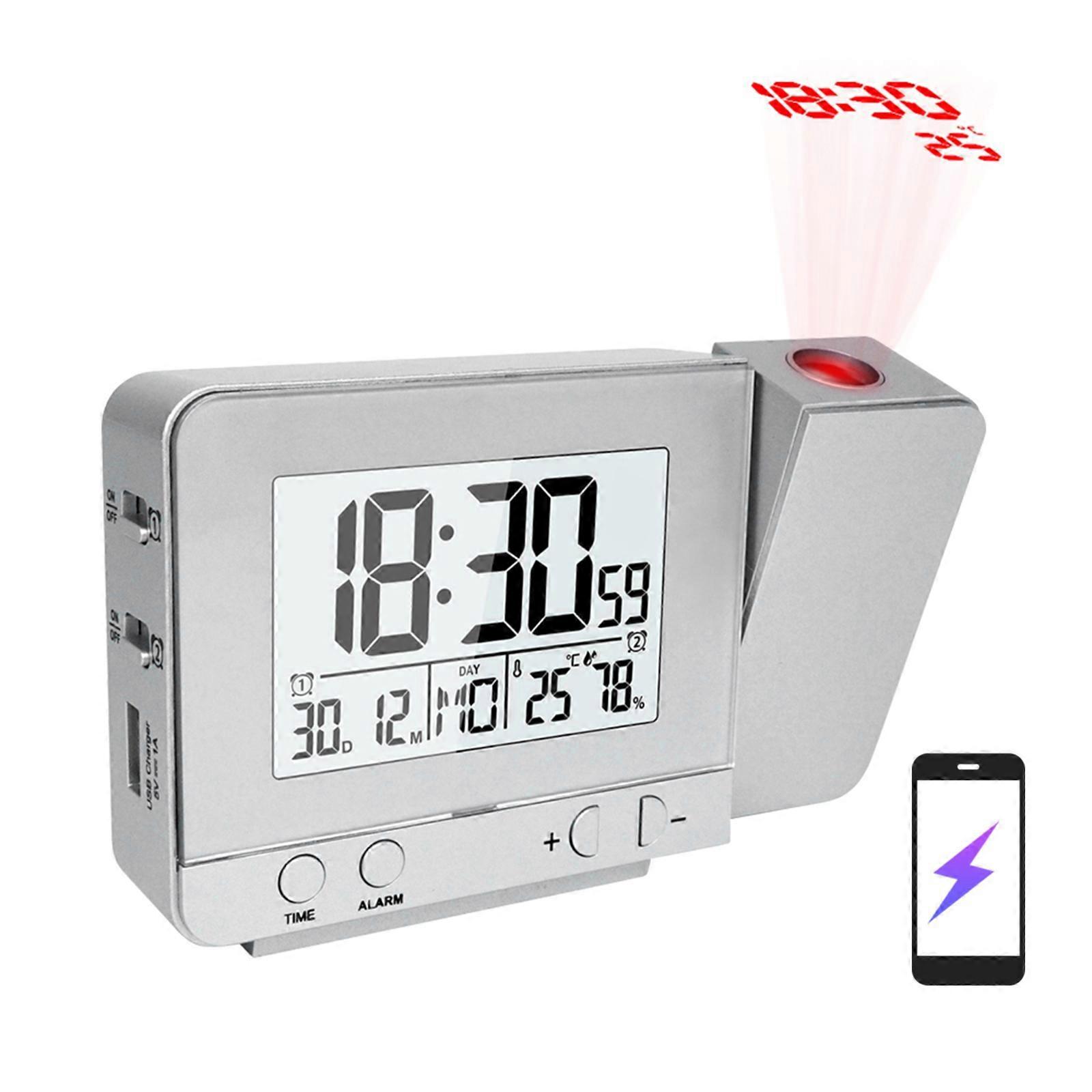 Projection Alarm Clock for Bedroom with Thermometer Hygrometer Digital Project Ceiling Clock