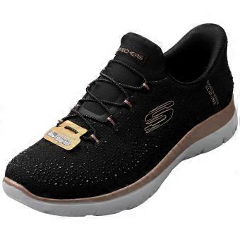 Skechers Slip-ins Summits Vegan Womens Fashion Trainers in Black Rose Gold