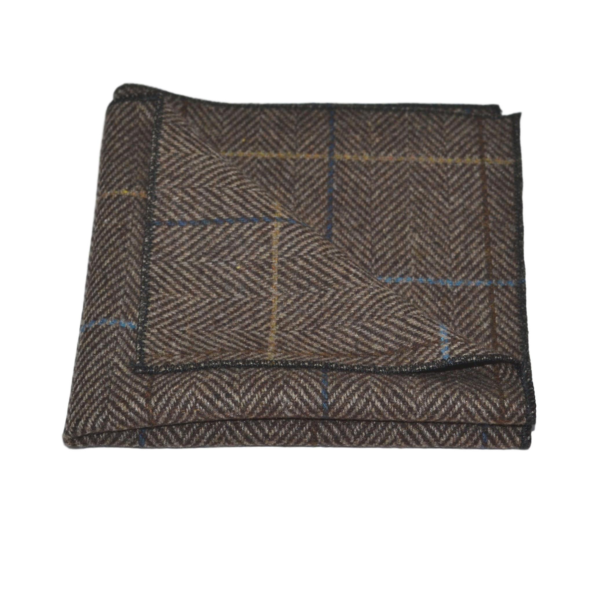 Walnut Brown Herringbone Check Bow Tie & Pocket Square Set