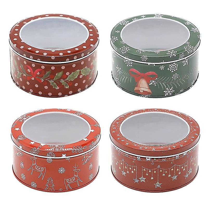 1 Set 4pcs Christmas Cookie Boxes Round Candy Boxes With Window (random Color) @bugu