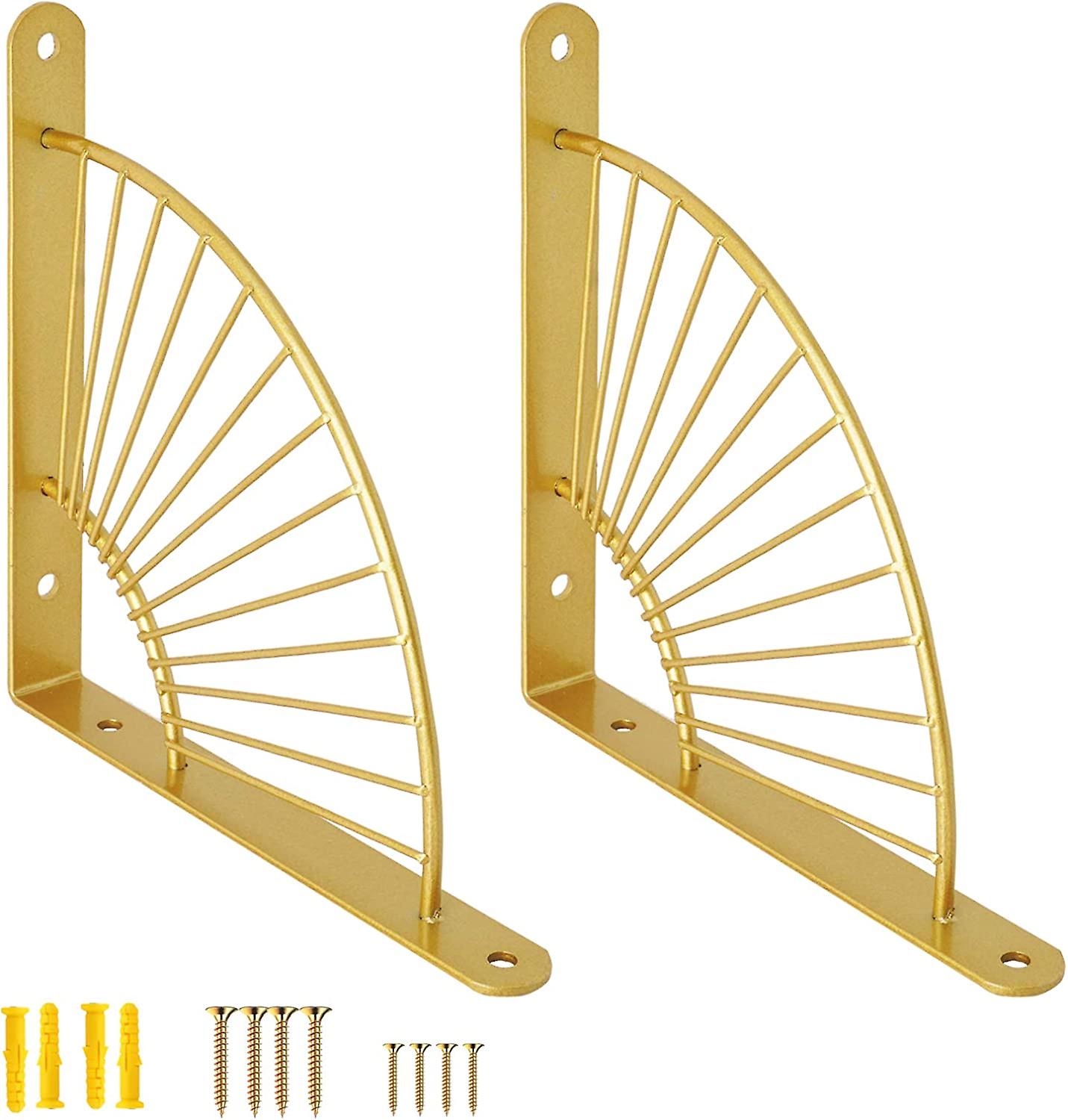 2 Pack Gold Shelf Brackets Wall Mounted Heavy Duty Metal Floating Shelf Bracket With Screws For Kitchen Bathroom (gold) 8"