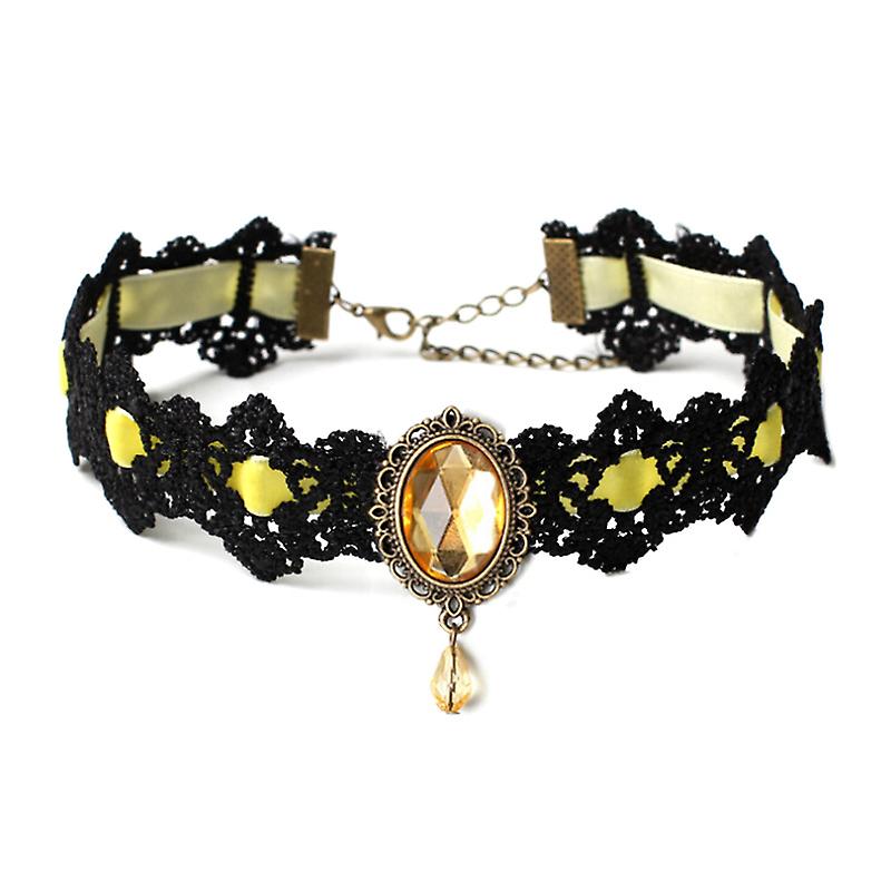 שחור תחרה שרשראות צווארון קולר קטיפה קריסטל וינטאג' שרשרת גותית תליון