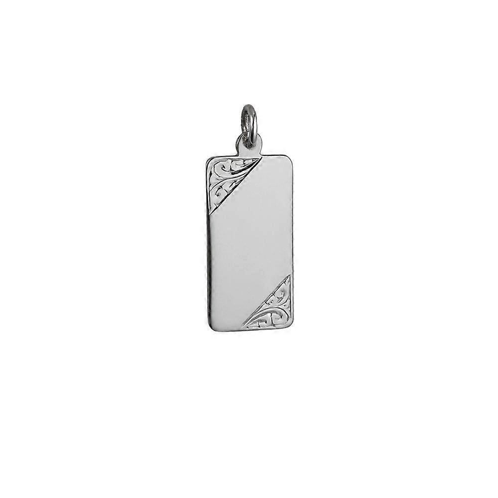 Silver 26x13mm hand engraved rectangular Disc