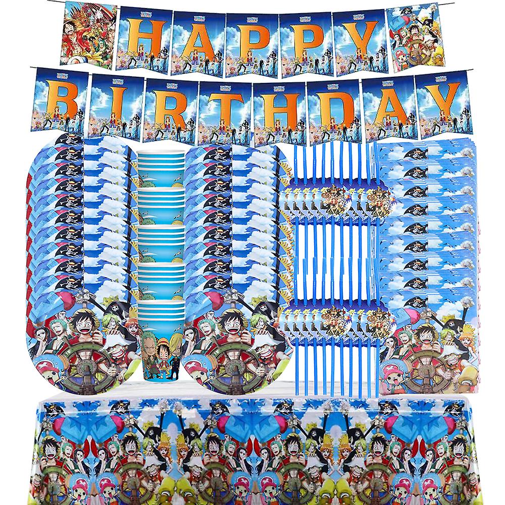 أنيمي قطعة واحدة شخصيات لوفي أدوات المائدة للحفلات مجموعة البالونات أكواب الراية لوحات لوازم زينة أعياد الميلاد تخصيص الخلفية