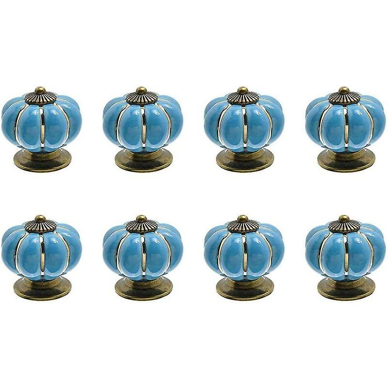 8 x Ceramic Drawer Knobs Pumpkin Shape Cabinet Knob for Kitchen Drawers and Cupboards (Blue)