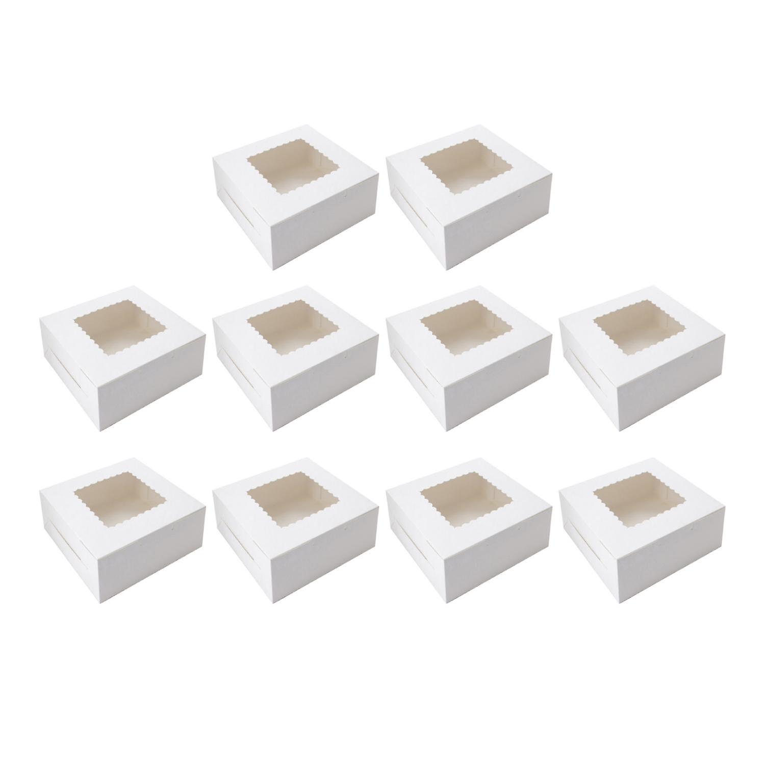 ZHOUBA 10Pcs Cake Box Visible Window Waterproof Oilproof Kraft Paper Dessert Biscuit Storage Case