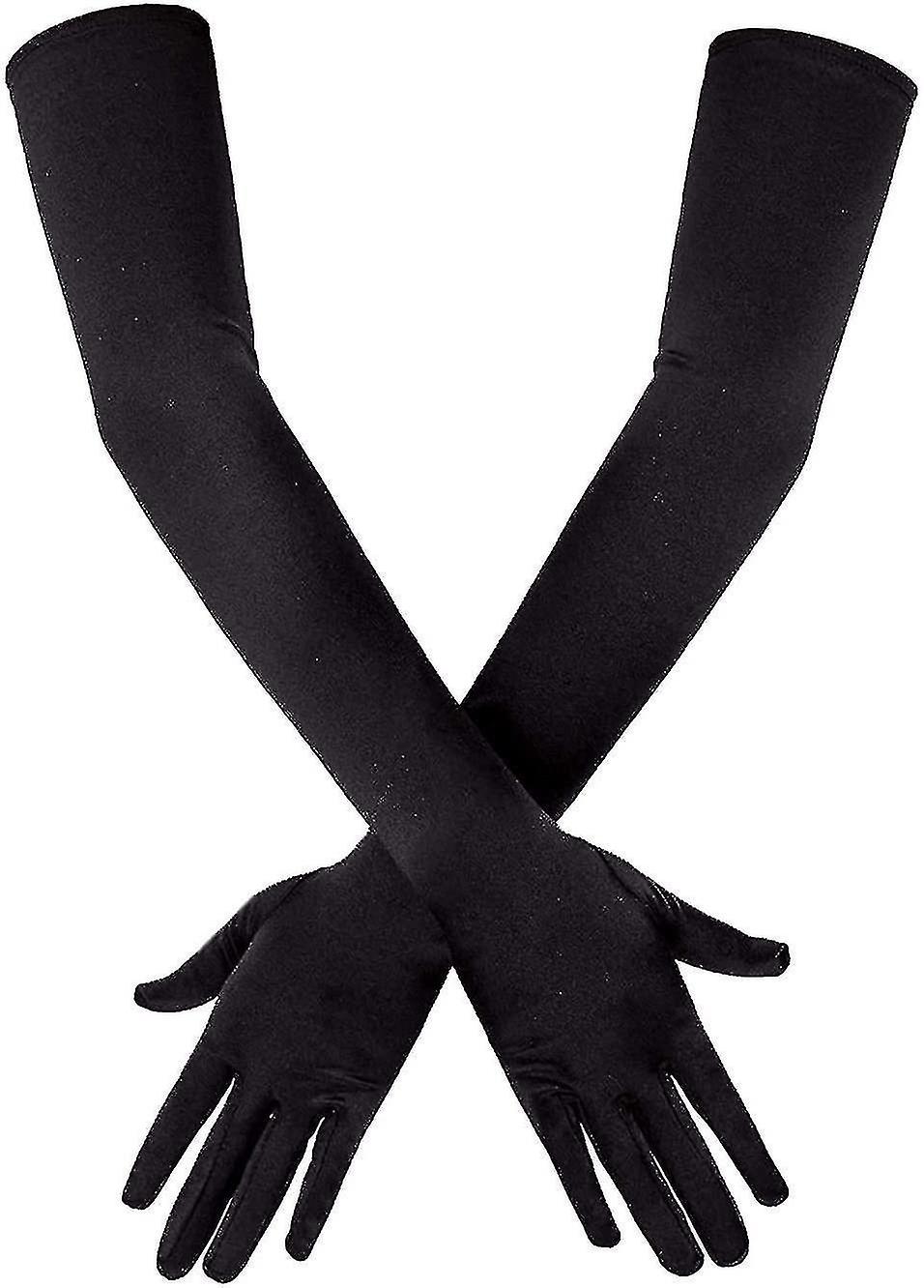 Long Elbow Satin Gloves 21" Stretchy 1920s Opera Gloves Evening Party Dance Gloves Easily Use