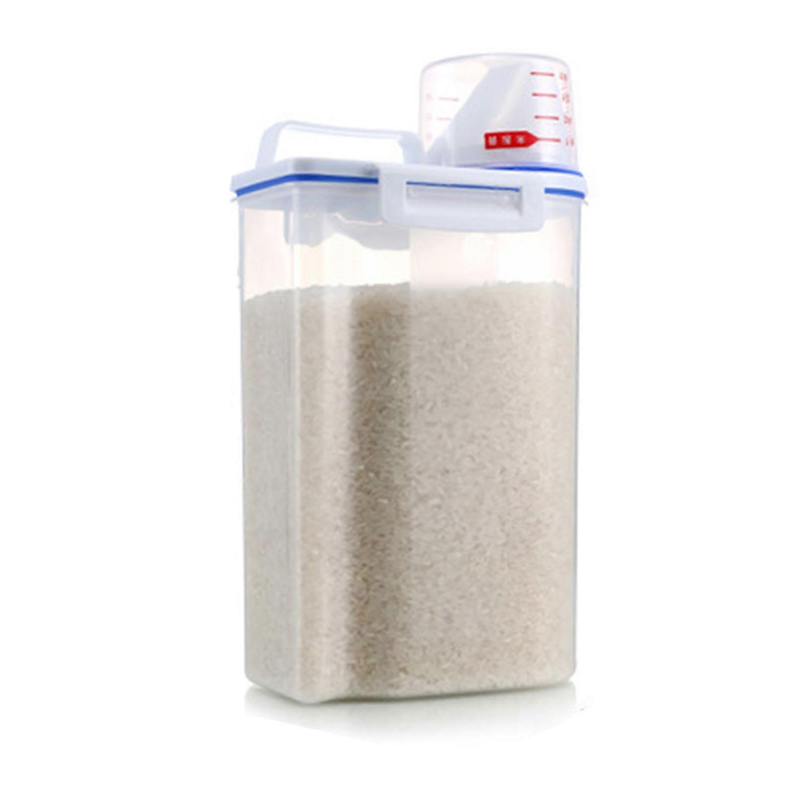 Grain Storage Box Rice Storage Barrel 2KG Capacity BPA Free Airtight Cereal Container with Measuring Cup Lid for Grain Flour Nuts