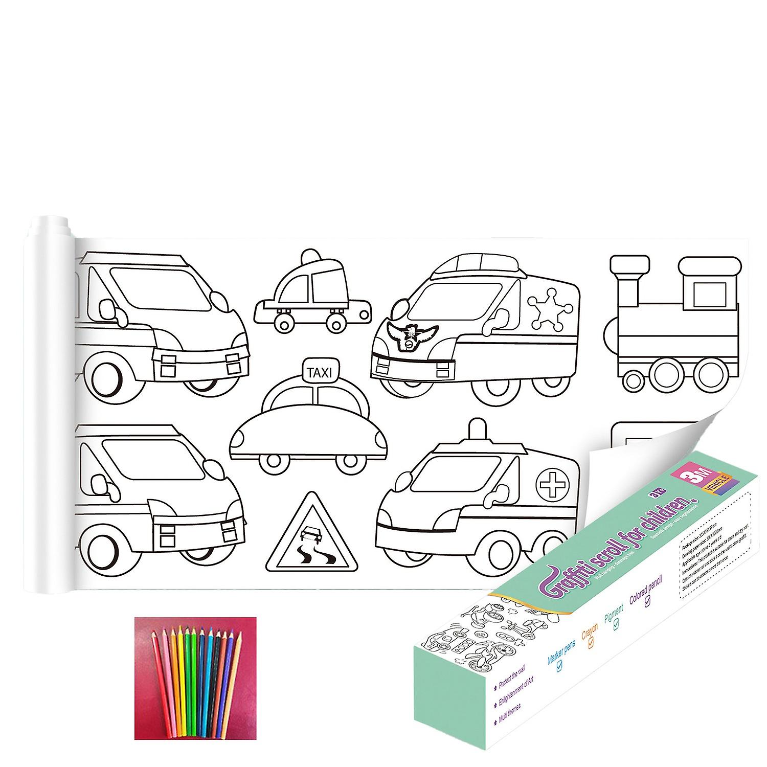 Children's 3m Coloring Roll: 12-Color Pencils & Imaginative Drawing Fun