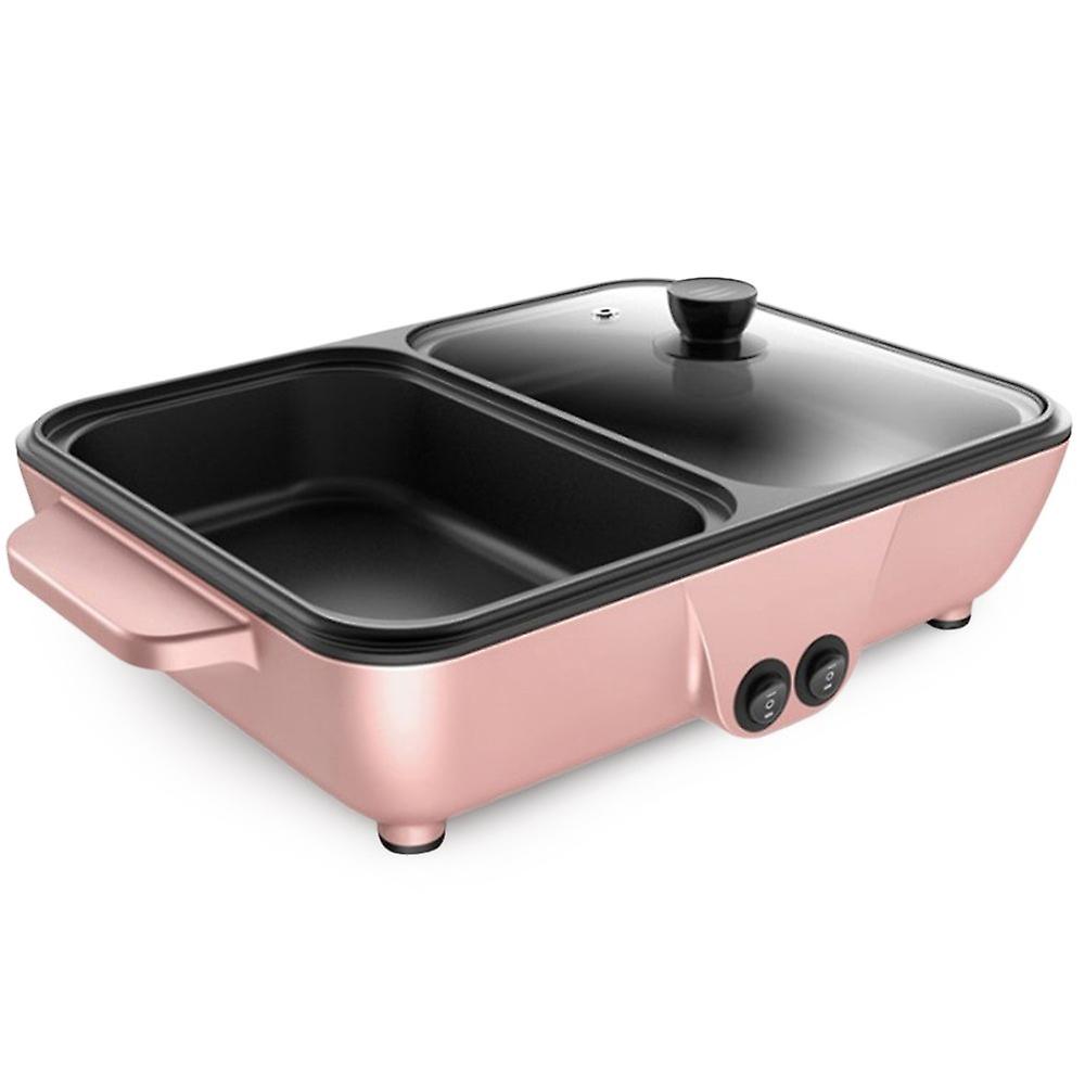 Electric Grill Pan 2 Speed Household Multifunctional Small 2L Hot Pot Barbecue One Pot 1200W High Po