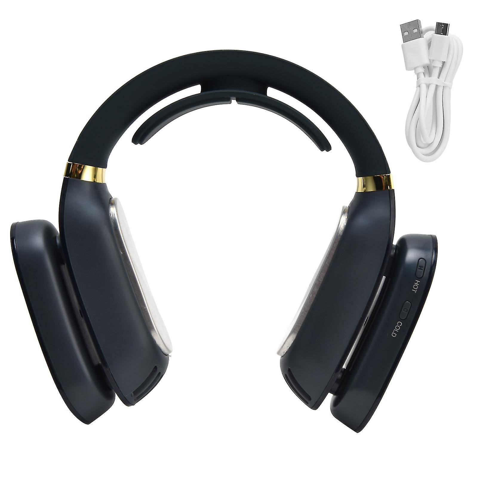 LED Neck Fan Hands Free Bladeless Fan with Heating and Cooling Function Low Noise Dual 3 Speeds for Traveling Hiking StudyBlue