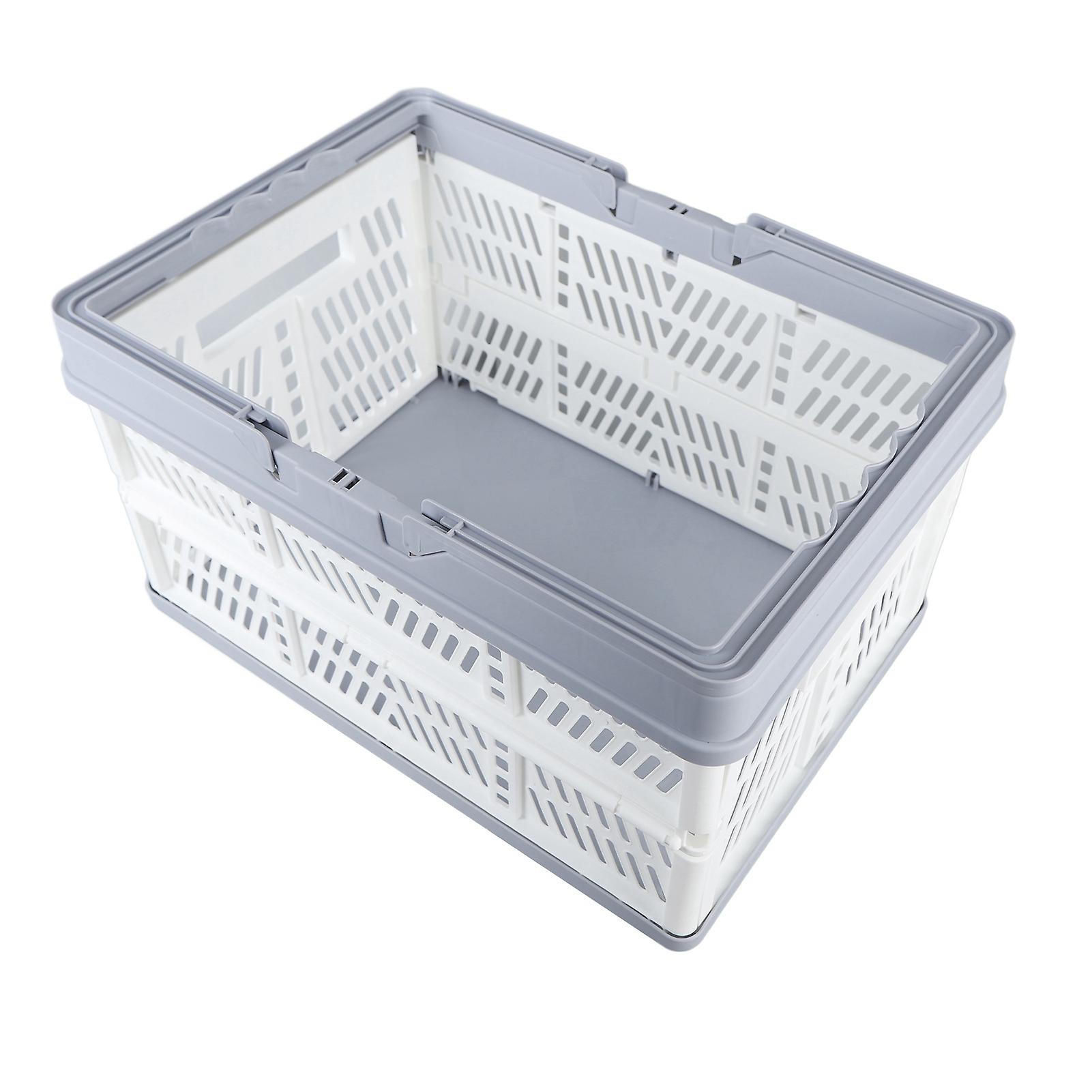 Collapsible Baskets with Handles PP Waterproof Collapsible Storage Crates for Home Kitchen Bedroom Office White Large Size 
