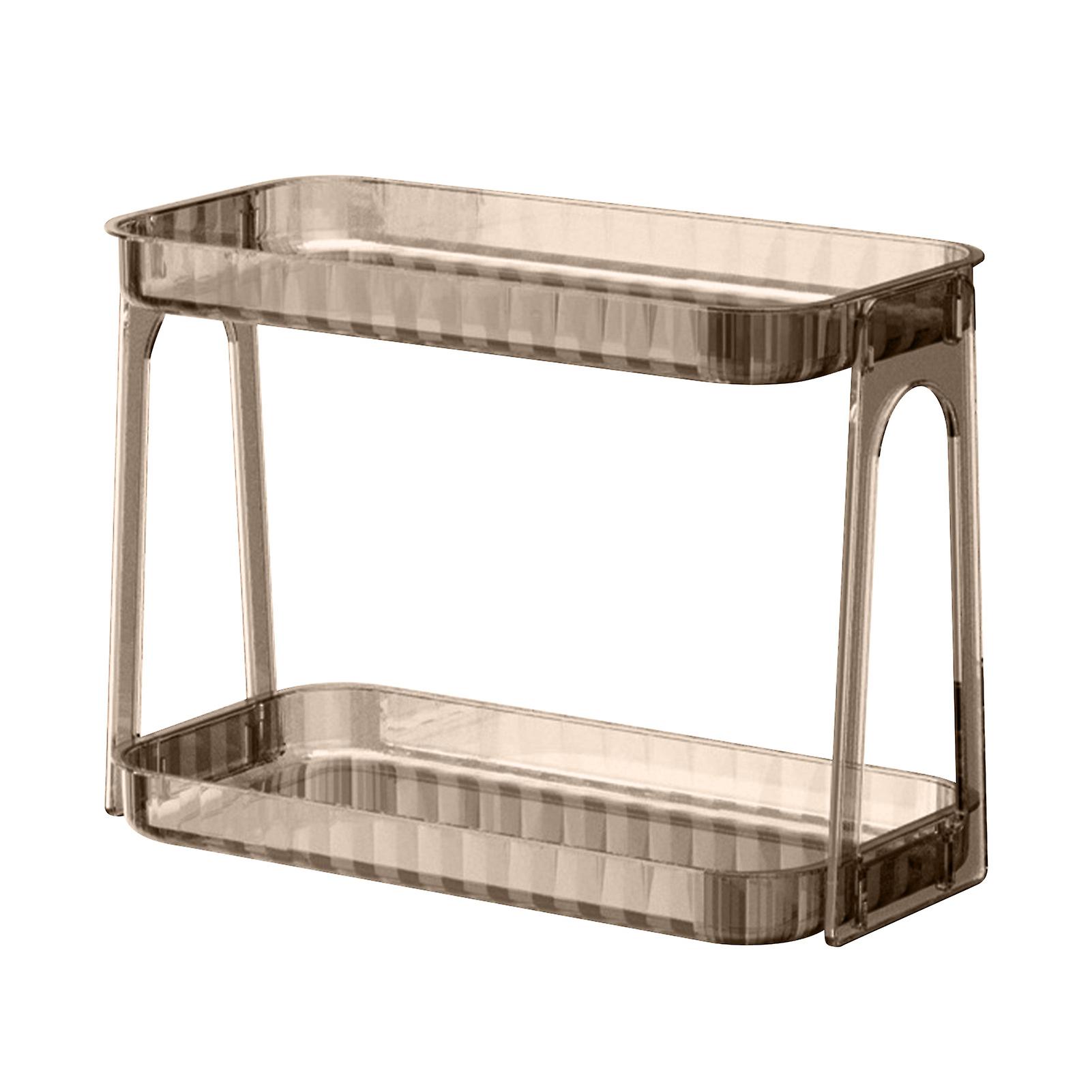 Cosmetic Storage Rack Double Layer Clear Detachable Modern Countertop Cosmetic Organizer for Dressing Table Dark Brown