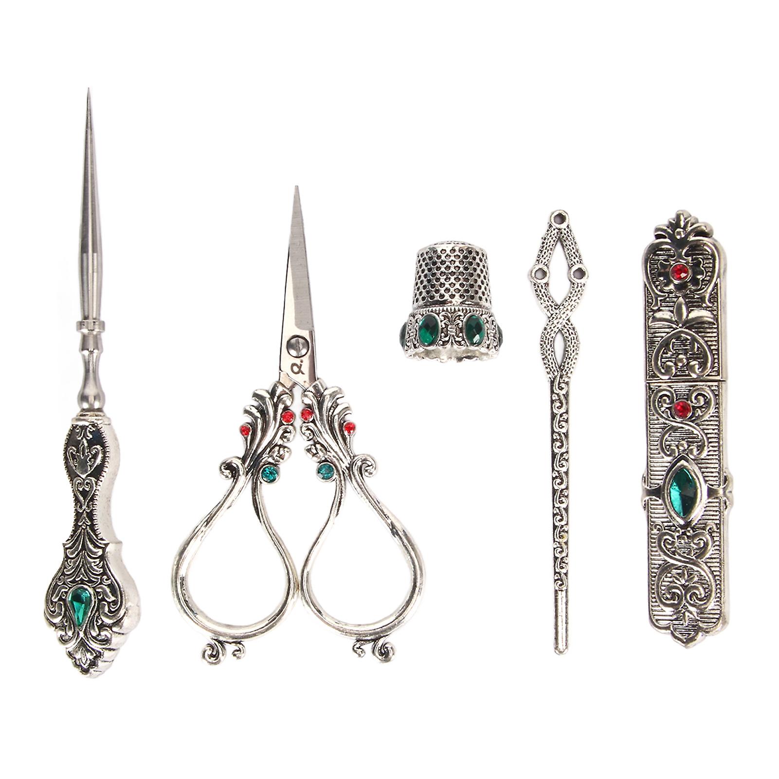 5pcs Embroidery Scissors Kit Alloy Thread Scissors Sewing Kit for Needlework Vintage Silver