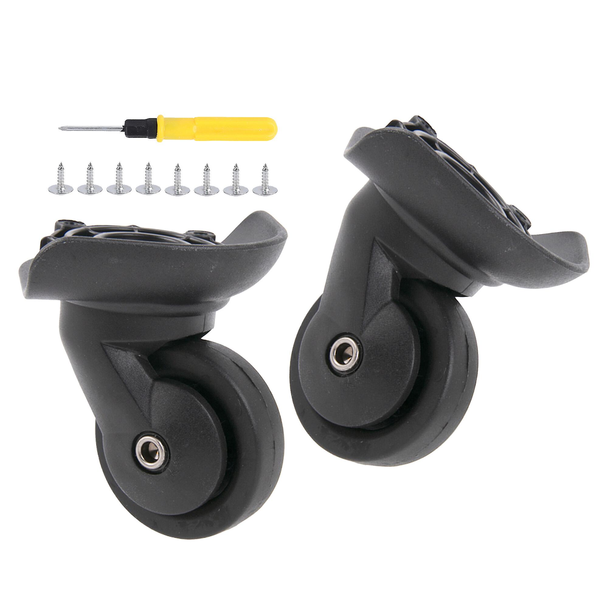 2 Pcs Suitcase Mute Rollers Wheels 3.03Inch W293 Black Right w/ Screwdriver