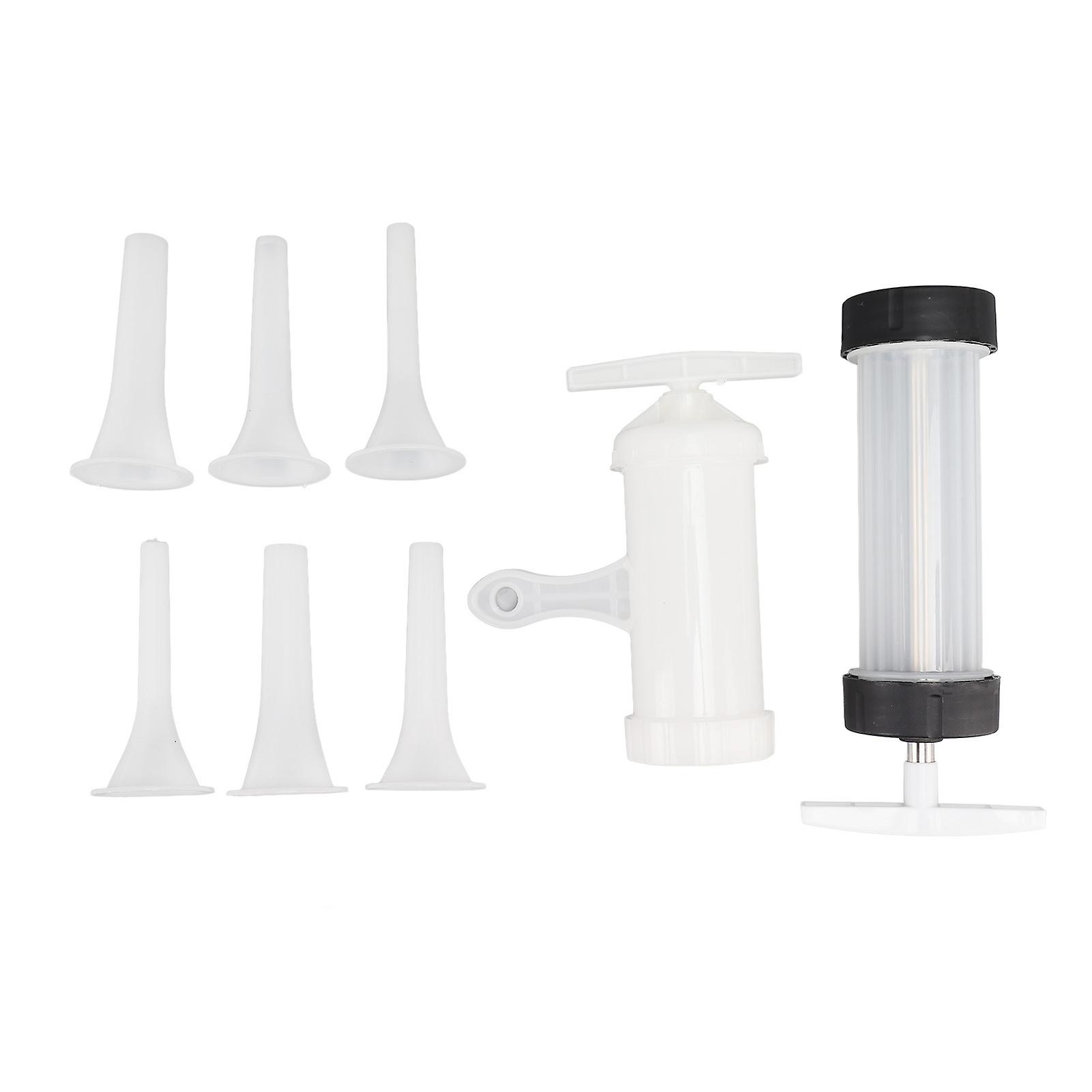 Sausage Stuffer Kit Manual Meat Filler with Rotary and Syringe Design Plastic Material Includes Multiple Nozzle Sizes for Making Homemade Sausage
