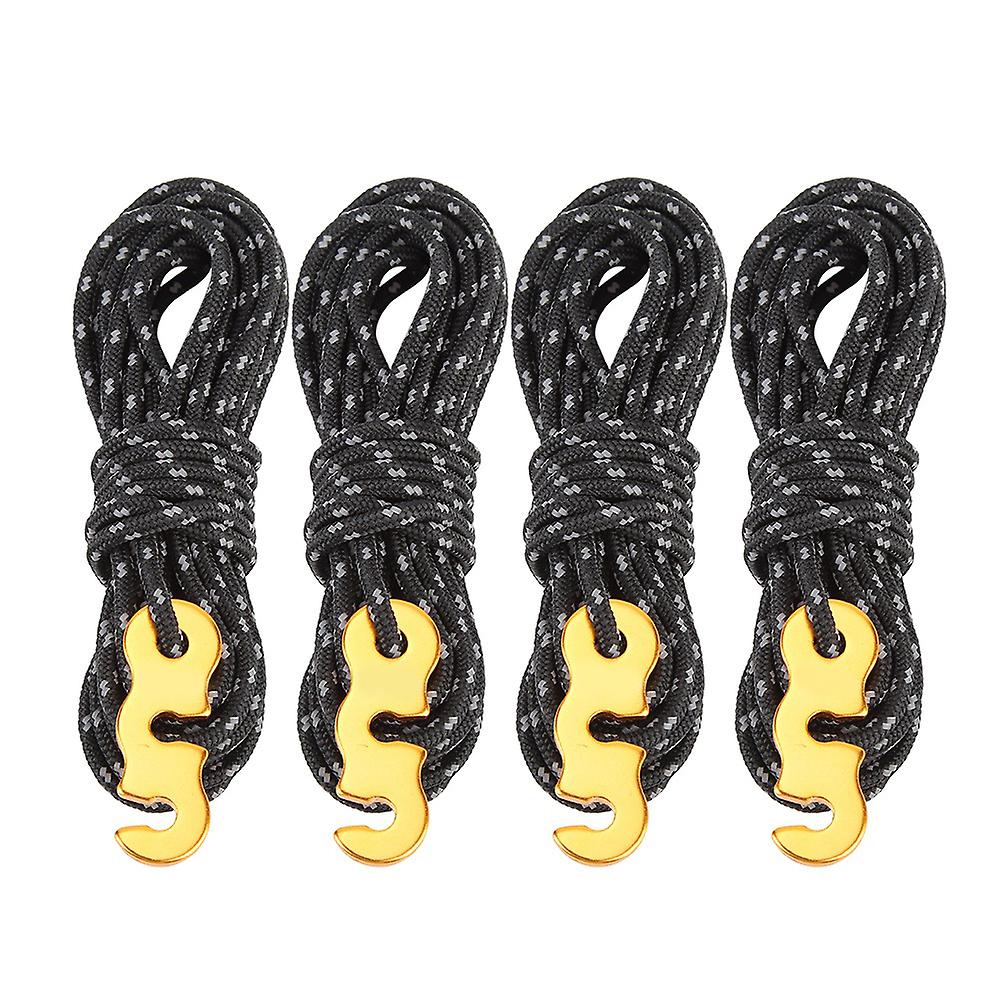 4pcs Set Reflective Tent Wind Rope Camping String Guy Line with S Ring Buckle Hook(Black)