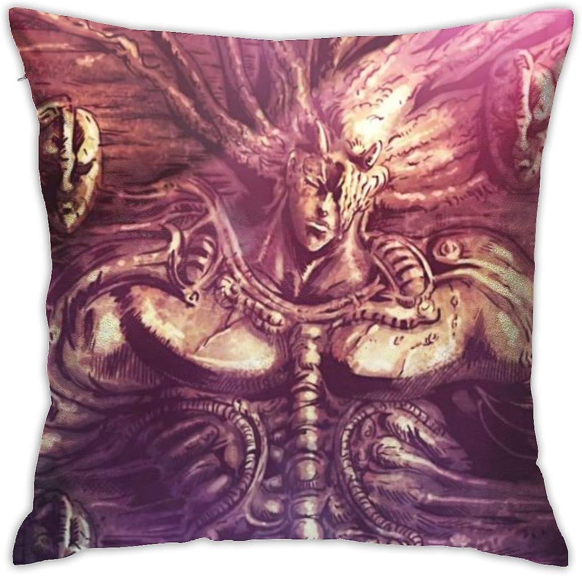 ジョジョの奇妙な冒険アニメ高級通気性クッションカバー、18x18インチホームリビングルームソファカーシートデコレーション枕カバー、ソフトポリエステルスクエア