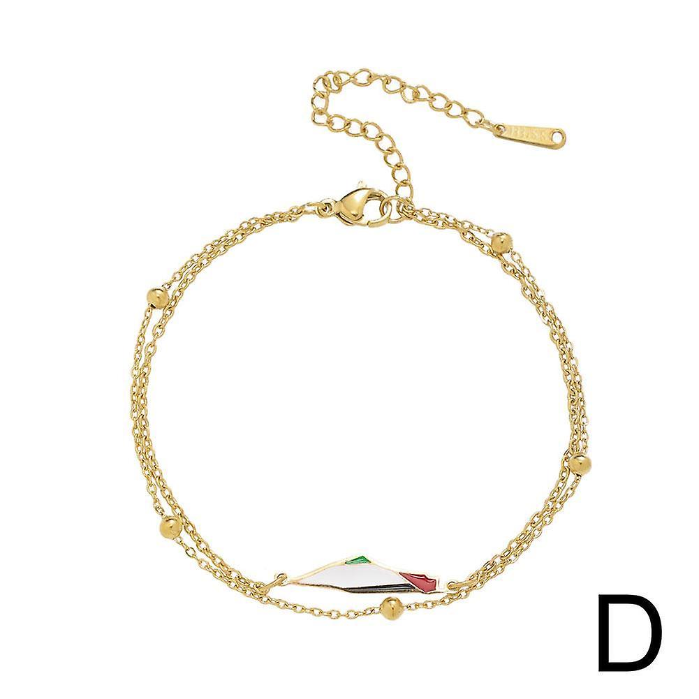 Double layer chain - gold (D) $ Palestine map double layer bead chain ladies bracelet stainless steel jewelry charm hand jewelry gift
