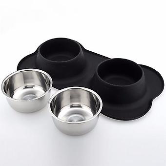 Veeki Pet Dog Bowls 2 Stainless Steel Dog Bowl with No Spill Non-Skid Silicone Mat + Pet Food Scoop Water and Food Feeder Bowls for Feeding Small Medi