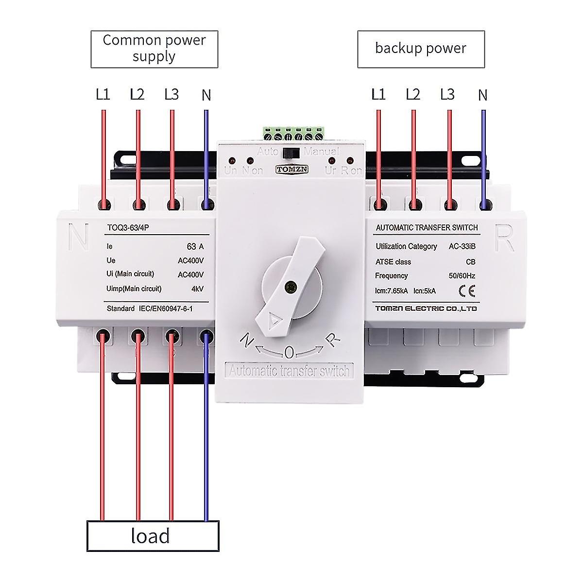 4p 63a 380v Mcb type dual power automatic transfer switch ATS